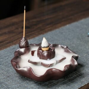 Lotus Flower Lotus Leaf Ceramic Incense Holder Backflow Incense Burner