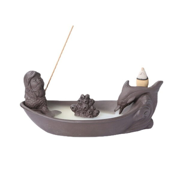 Mermaid Dolphin Boat Ceramic Waterfall Incense Holder
