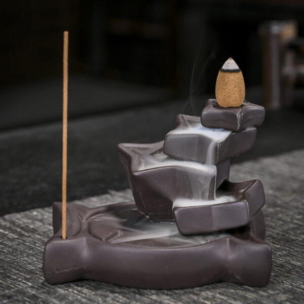 Five-pointed Star Brown Ceramic Hand-Made Incense Fountain Burner