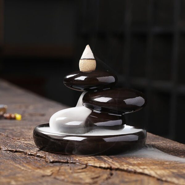 Cobblestone Black Ceramic Unique Backflow Incense Burner
