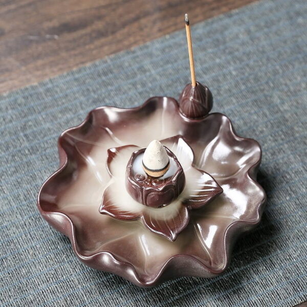 Lotus Flower Lotus Leaf Ceramic Incense Holder Backflow Incense Burner