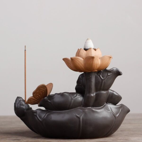Lotus Butterfly Lotus Leaf Ceramic Backflow Incense Burner