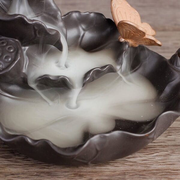 Lotus Butterfly Lotus Leaf Ceramic Backflow Incense Burner