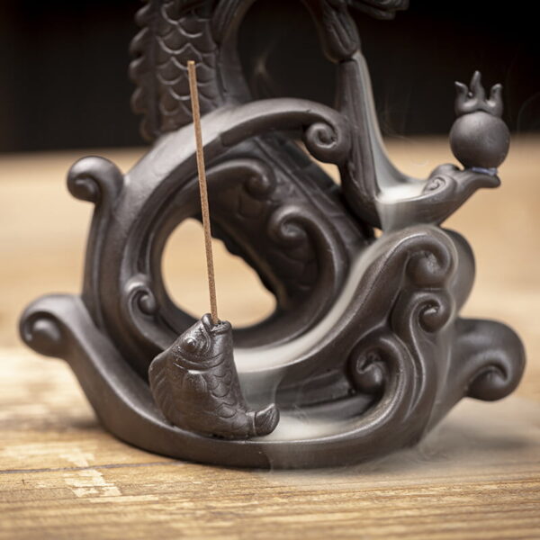 Chinese Dragon Waves Fish Reverse Smoke Incense Burner Chinese Dragon Waves Fish Reverse Smoke Incense Burner