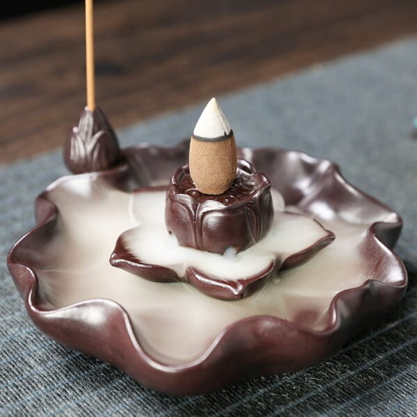 Lotus Flower Lotus Leaf Ceramic Incense Holder Backflow Incense Burner