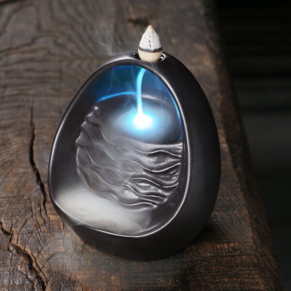 Oval Wave Ceramic Backflow Incense Burner Waterfall With LED Lamp