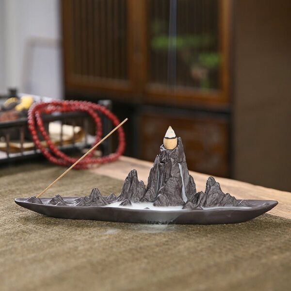 Mountain Hill Boat Ceramic Waterfall Incense Holder