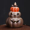 Halloween Smoke Fall Fountain Pumpkin Led Lamp Ceramic Incense Burner Holder