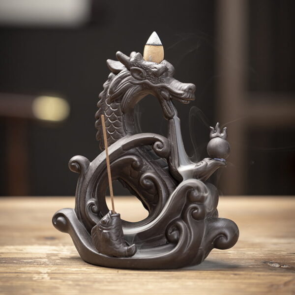 Chinese Dragon Waves Fish Reverse Smoke Incense Burner Chinese Dragon Waves Fish Reverse Smoke Incense Burner