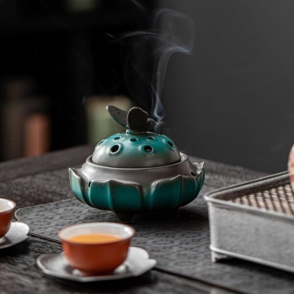 Lotus Flower Butterfly Lotus Pod Ceramic Handmade Incense Holder