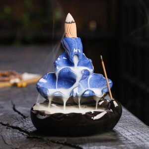 Blue Black lotus leaf Handmade Waterfall Backflow Incense Burner Blue Black lotus leaf Handmade Waterfall Backflow Incense Burner