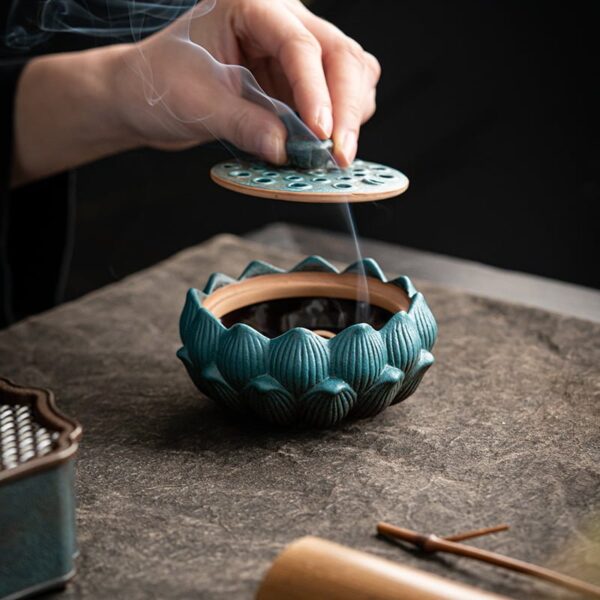 Lotus Flower Lotus Seedpod Ceramic Incense Burner