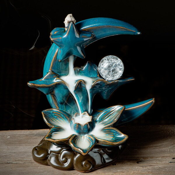 Backflow Incense Burner Crescent Moon Star Lotus Aromatherapy Burner