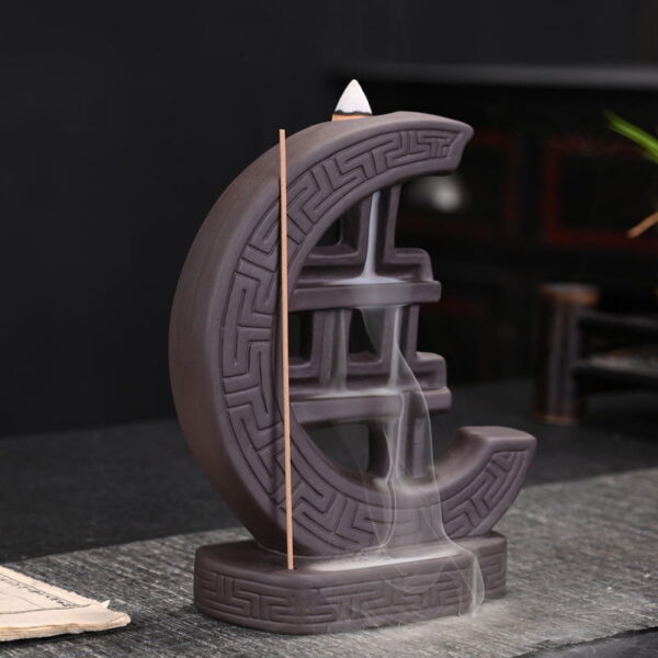 Sickle Crescent Shaped Purple Sand Thread Aromatherapy Ceramic Backflow Incense Burner