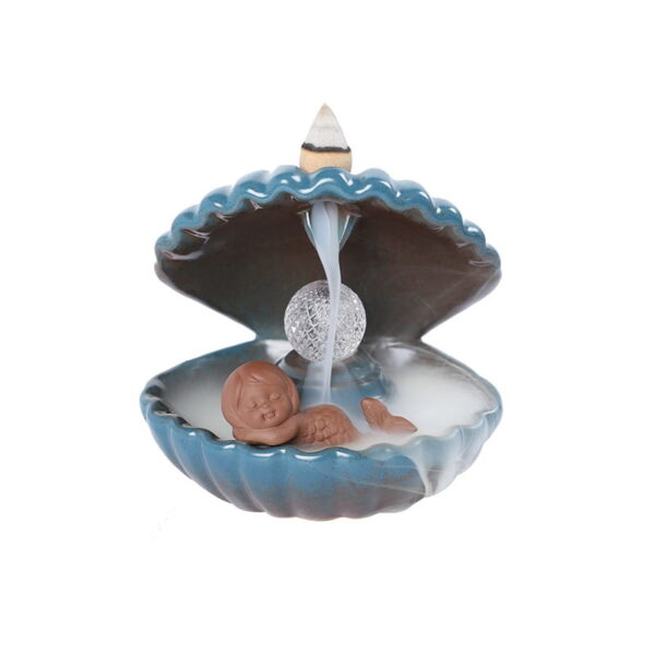 Mermaid Fish Seashell LED Back Burning Incense Burner