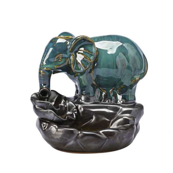 Elephant Blue Ceramic Hand-Made Incense Fountain Burner