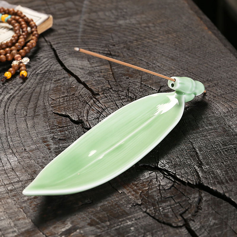 Green Bamboo Leaf Ceramic Incense Smoke Holder