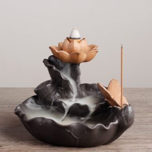 Lotus Butterfly Lotus Leaf Ceramic Backflow Incense Burner