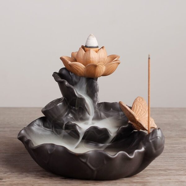 Lotus Butterfly Lotus Leaf Ceramic Backflow Incense Burner