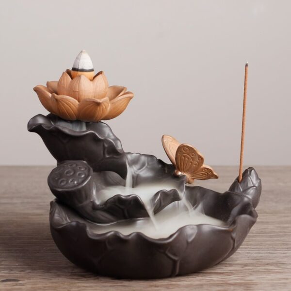 Lotus Butterfly Lotus Leaf Ceramic Backflow Incense Burner
