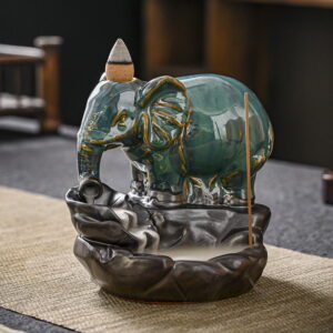 Elephant Blue Ceramic Hand-Made Incense Fountain Burner Elephant Blue Ceramic Hand-Made Incense Fountain Burner