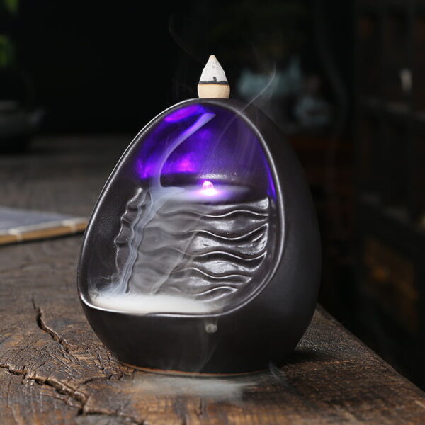 Oval Wave Ceramic Backflow Incense Burner Waterfall With LED Lamp