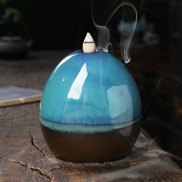 Oval Wave Ceramic Backflow Incense Burner Waterfall With LED Lamp