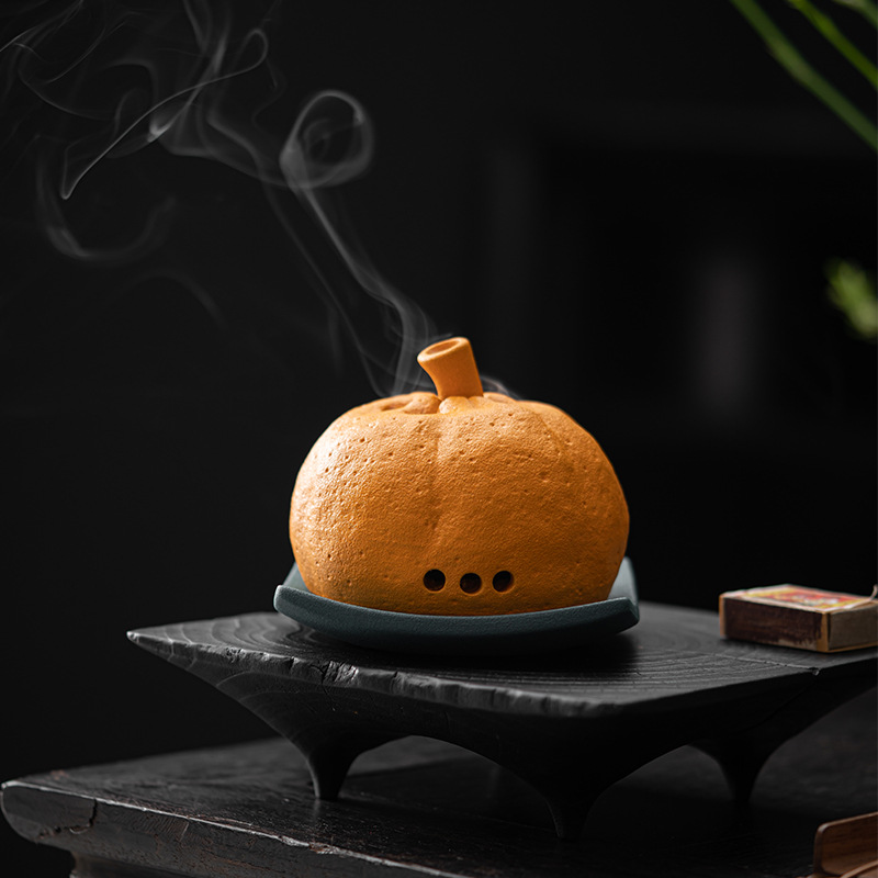 Ceramic Vivid Orange Coil Incense Burner For Sale
