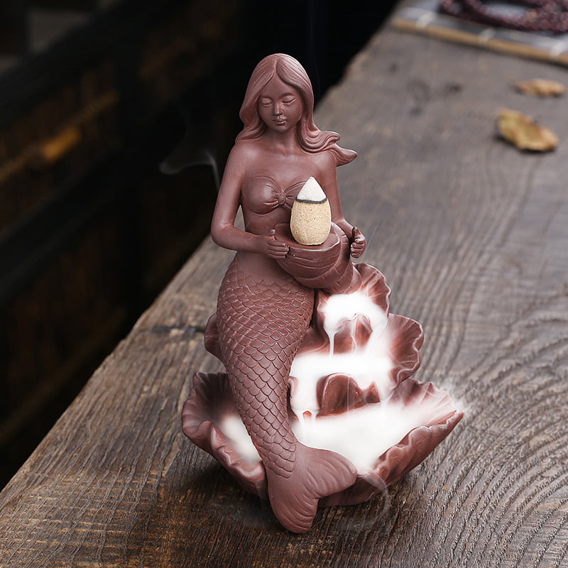 Mermaid Conch Lotus Leaf Reverse Smoke Incense Burner