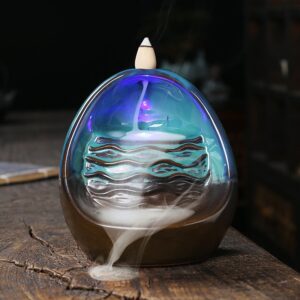 Oval Wave Ceramic Backflow Incense Burner Waterfall With LED Lamp Oval Wave Ceramic Backflow Incense Burner Waterfall With LED Lamp