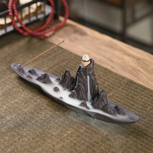 Mountain Hill Boat Ceramic Waterfall Incense Holder