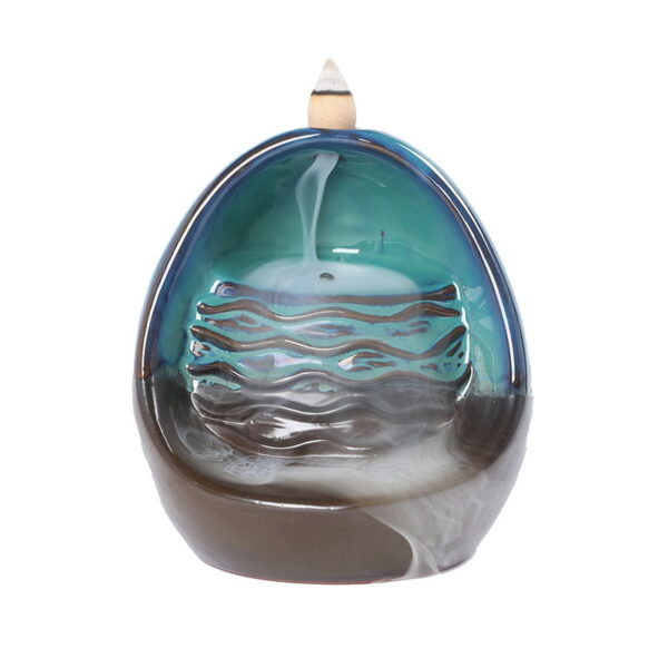Oval Wave Ceramic Backflow Incense Burner Waterfall With LED Lamp