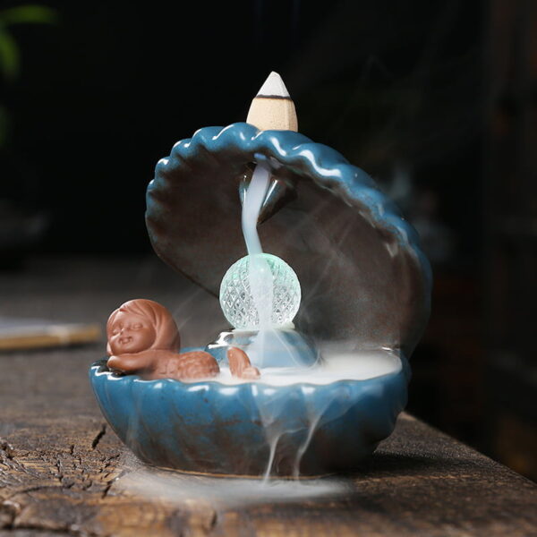 Mermaid Fish Seashell LED Back Burning Incense Burner