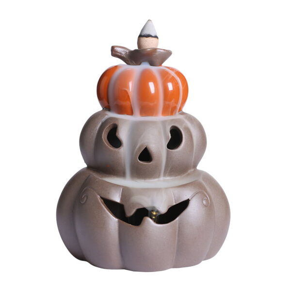 Halloween Smoke Fall Fountain Pumpkin LED Lamp Ceramic Incense Burner Holder