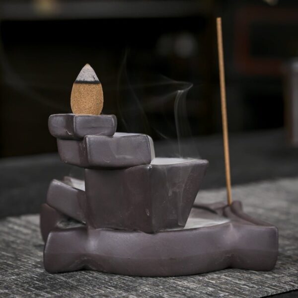 Five-pointed Star Brown Ceramic Hand-Made Incense Fountain Burner