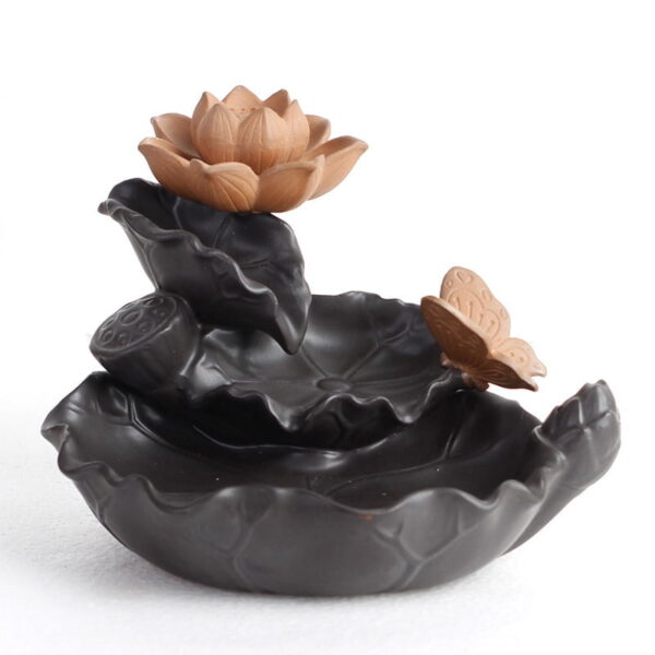 Lotus Butterfly Lotus Leaf Ceramic Backflow Incense Burner