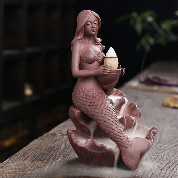 Mermaid Conch Lotus Leaf Reverse Smoke Incense Burner
