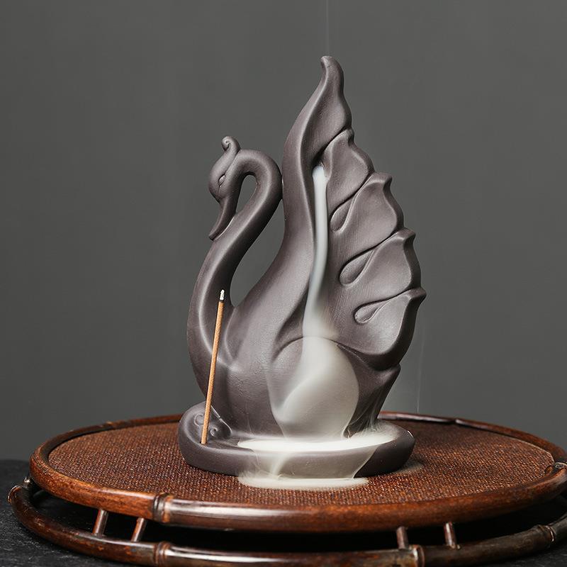 Elegant Swan Ceramic Backflow Incense Burner