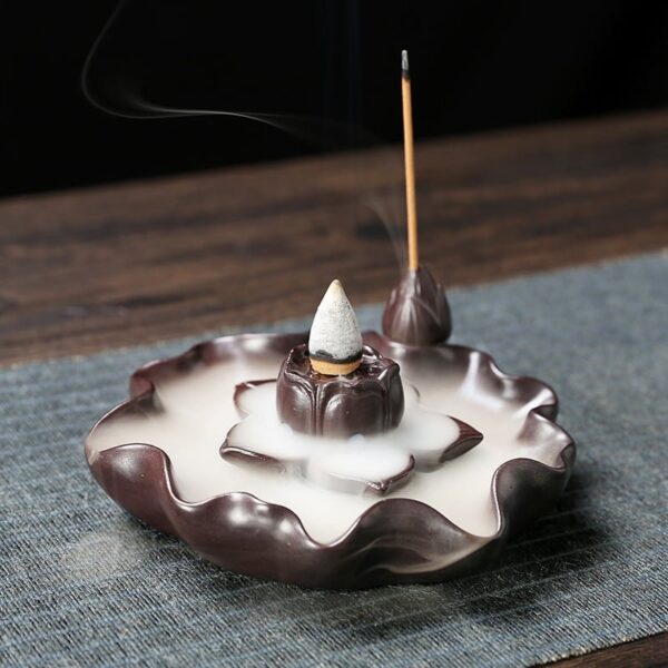 Lotus Flower Lotus Leaf Ceramic Incense Holder Backflow Incense Burner