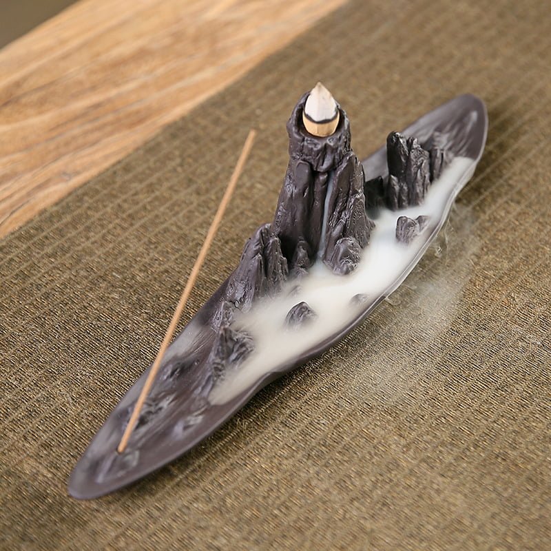 Mountain Hill Boat Ceramic Waterfall Incense Holder