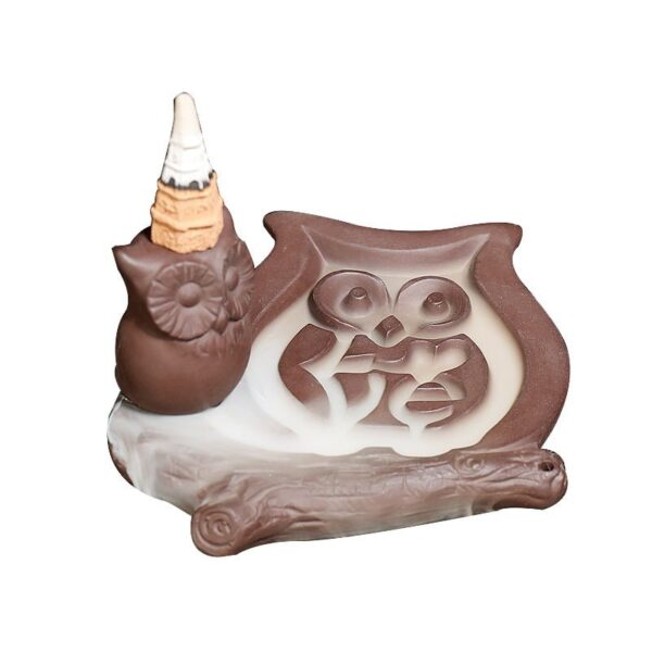 12107300477_1111592923 Cute Owl Branch Ceramic Back Flow Incense Burner Ornament