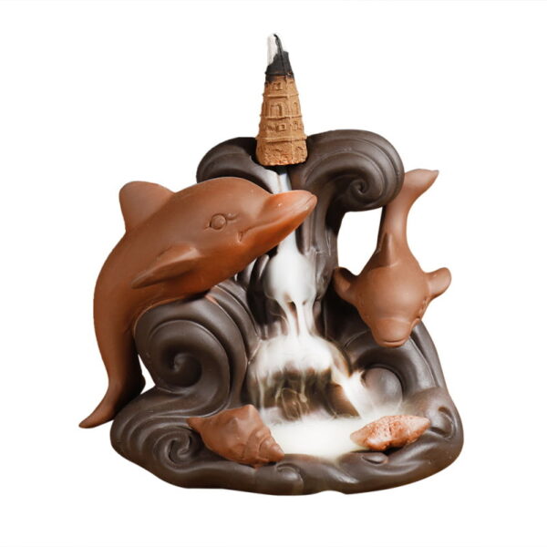 Dolphin Conch Starfish Waves Ceramic Incense Backflow Burner