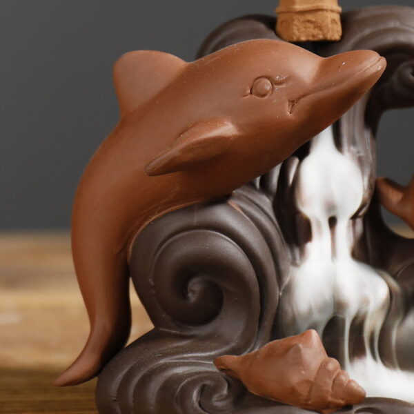 Dolphin Conch Starfish Waves Ceramic Incense Backflow Burner