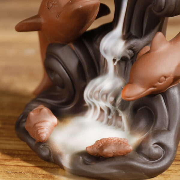 Dolphin Conch Starfish Waves Ceramic Incense Backflow Burner