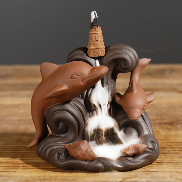 Dolphin Conch Starfish Waves Ceramic Incense Backflow Burner