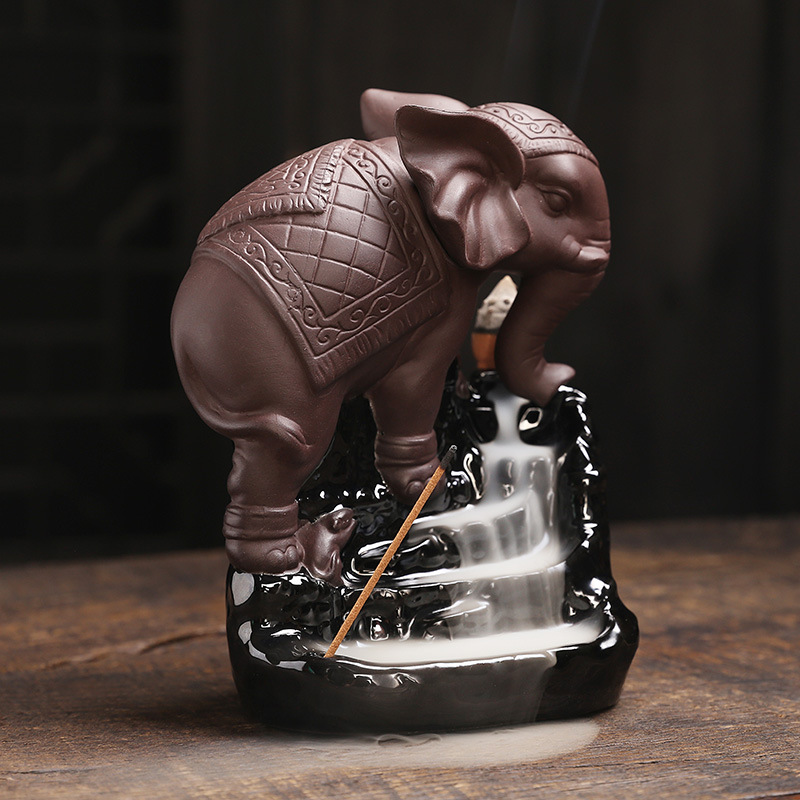 Elephant Climbing Ceramic waterfall Incense Burner