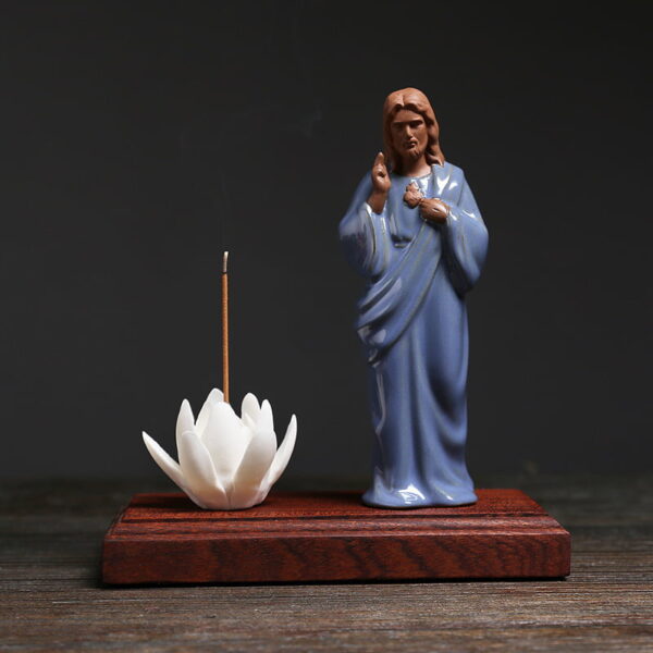 Jesus or Virgin Mary Lotus Flower Ceramic Incense Stick Holder
