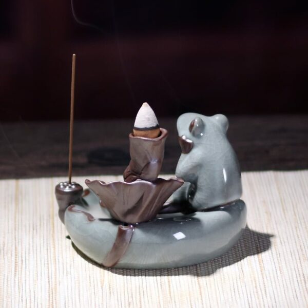 Frog Bird Dragonfly Lotus Leaf Ceramic Incense Holder Backflow Incense Burner