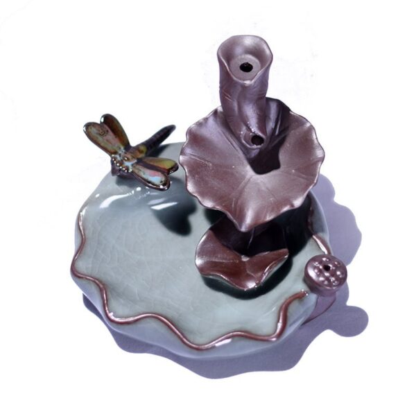 Frog Bird Dragonfly Lotus Leaf Ceramic Incense Holder Backflow Incense Burner