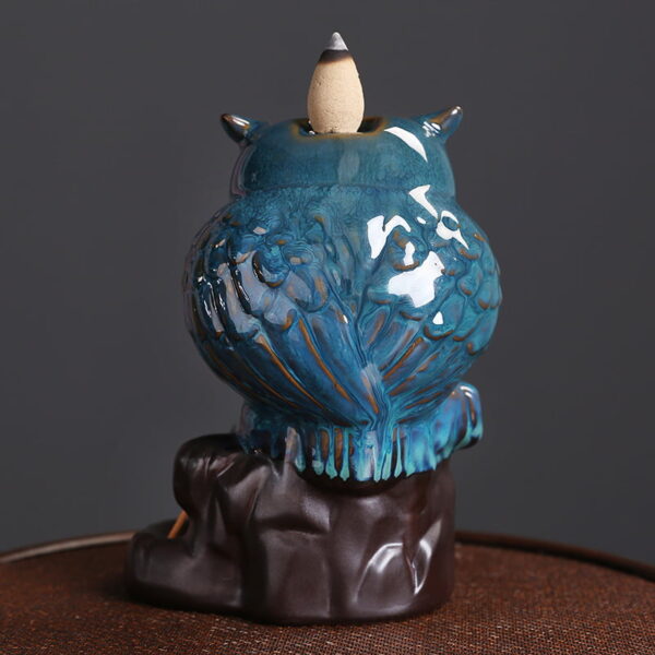 Cute Owl Blue Ceramic Waterfall Incense Holder Home Decor